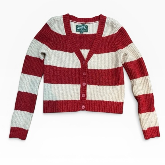 American Eagle Outfitters Sweaters - American Eagle Outfitters Red and Cream Wide-Stripe V-Neck Cardigan Size: XS